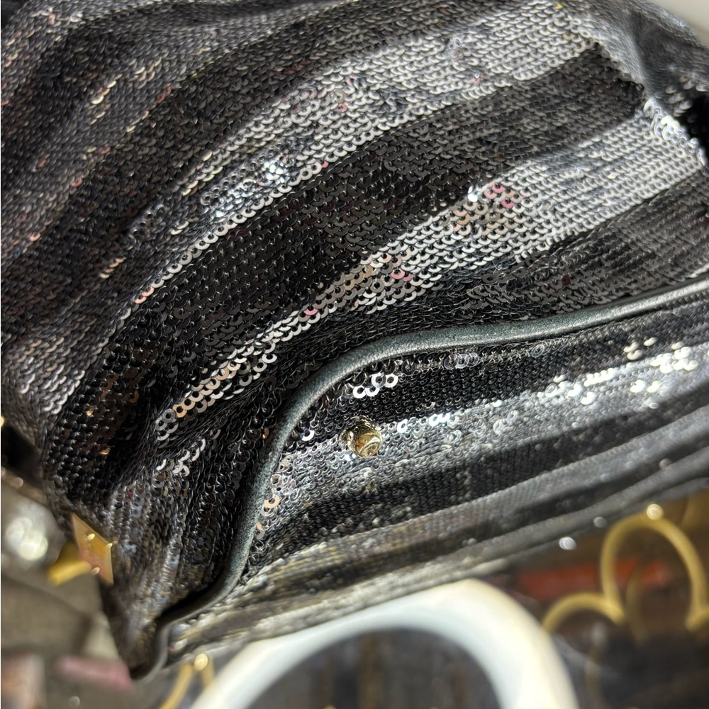 Kate Spade rare STORYBOOK LINING black and silver sequin striped tote bag EUC - Picture 11 of 14